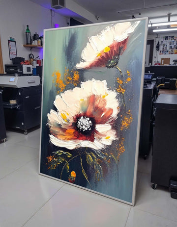 Beige Floral Canvas Art, Neutral Flower Painting, Elegant Wall Decor, Botanical Artwork,Wall Art, Pastel Flower Artwork,Ready to Hang Canvas