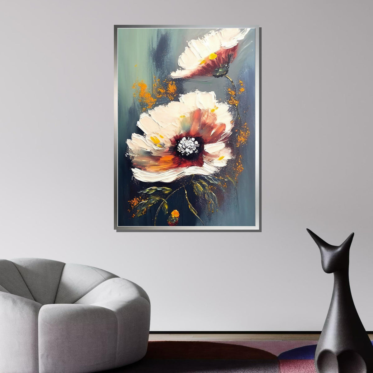 Beige Floral Canvas Art, Neutral Flower Painting, Elegant Wall Decor, Botanical Artwork,Wall Art, Pastel Flower Artwork,Ready to Hang Canvas