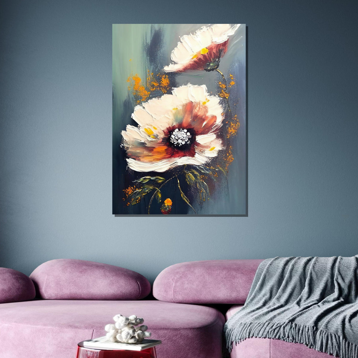 Beige Floral Canvas Art, Neutral Flower Painting, Elegant Wall Decor, Botanical Artwork,Wall Art, Pastel Flower Artwork,Ready to Hang Canvas