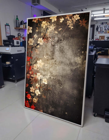 Vintage Floral Canvas Art, Flower Canvas Art,Rustic Blossom Wall Decor, Japanese Flower Art Print, Antique Botanical Art, Dark Floral Canvas