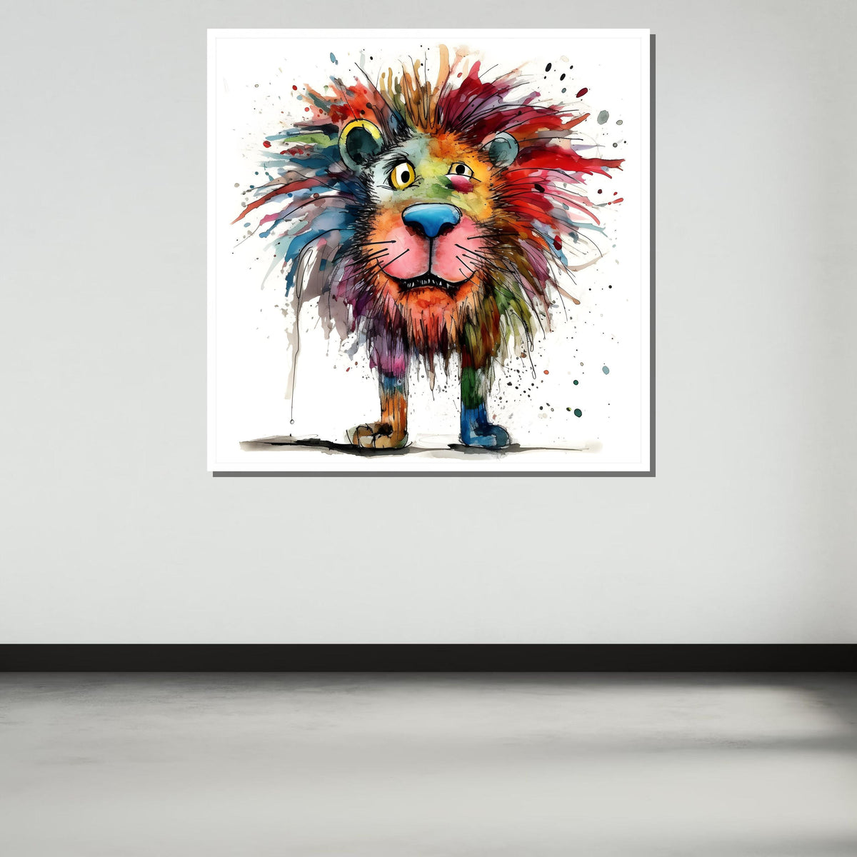 Colorful Lion Canvas Art, Whimsical Lion Painting, Fun Animal Wall Art, Watercolor Lion Decor, Vibrant Safari Wall Print, Large Wall Art