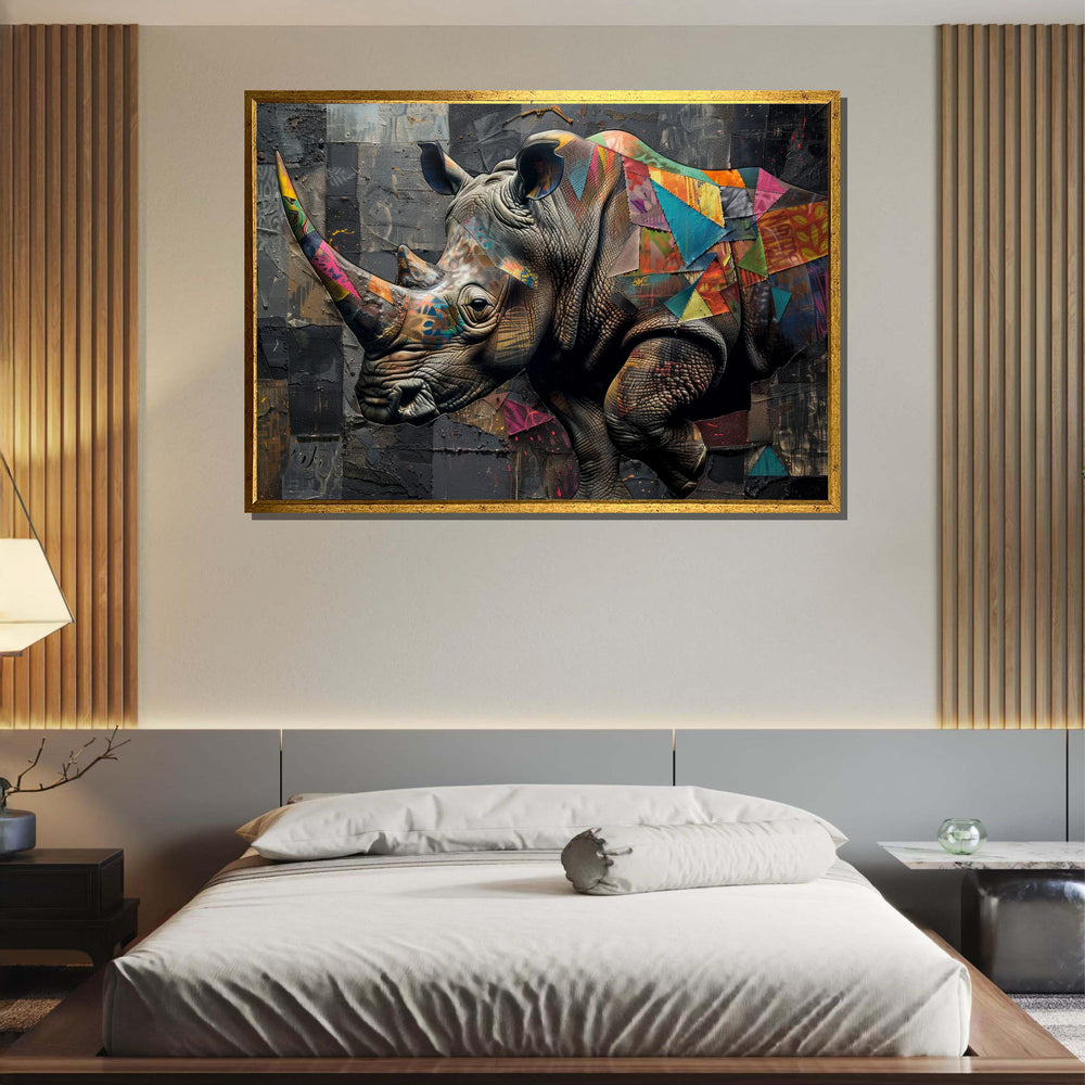 Colorful Rhino Canvas Art, Abstract Rhino Wall Decor, Modern Wildlife Art Print, Bold Animal Wall Art, Geometric Rhino Canvas, Animal Decor