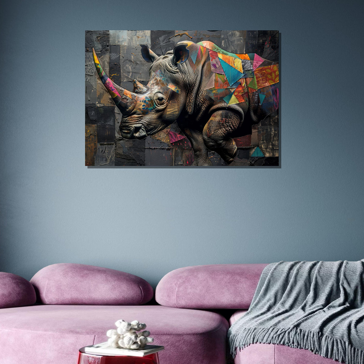 Colorful Rhino Canvas Art, Abstract Rhino Wall Decor, Modern Wildlife Art Print, Bold Animal Wall Art, Geometric Rhino Canvas, Animal Decor