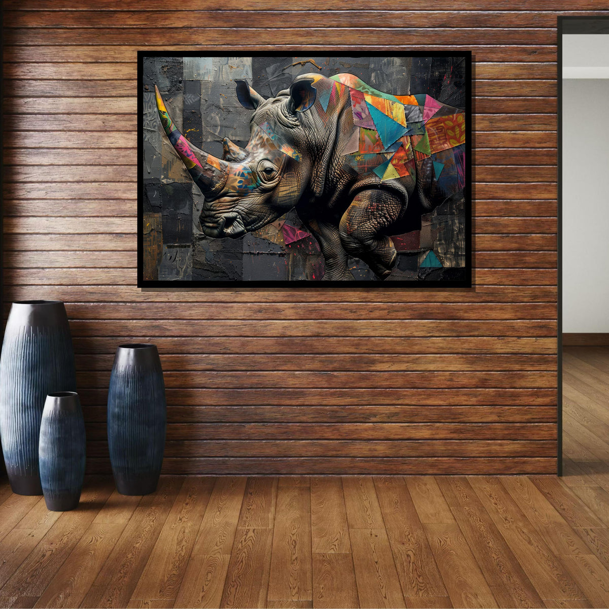 Colorful Rhino Canvas Art, Abstract Rhino Wall Decor, Modern Wildlife Art Print, Bold Animal Wall Art, Geometric Rhino Canvas, Animal Decor