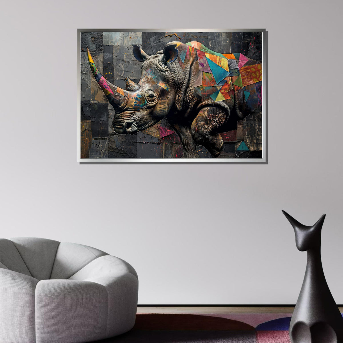 Colorful Rhino Canvas Art, Abstract Rhino Wall Decor, Modern Wildlife Art Print, Bold Animal Wall Art, Geometric Rhino Canvas, Animal Decor