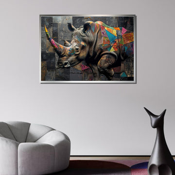 Colorful Rhino Canvas Art, Abstract Rhino Wall Decor, Modern Wildlife Art Print, Bold Animal Wall Art, Geometric Rhino Canvas, Animal Decor