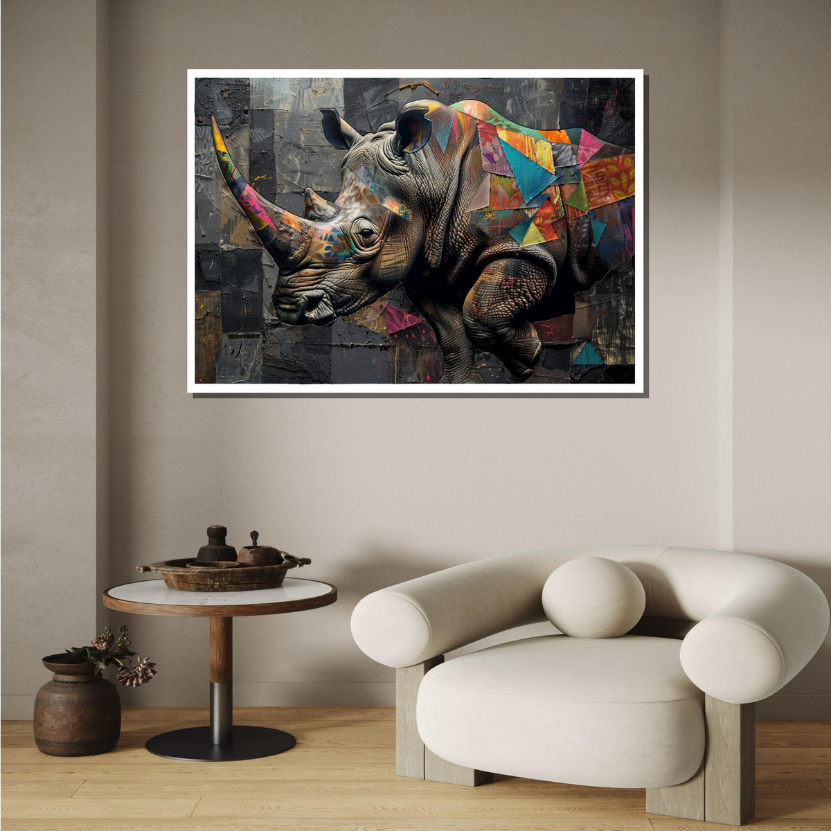 Colorful Rhino Canvas Art, Abstract Rhino Wall Decor, Modern Wildlife Art Print, Bold Animal Wall Art, Geometric Rhino Canvas, Animal Decor