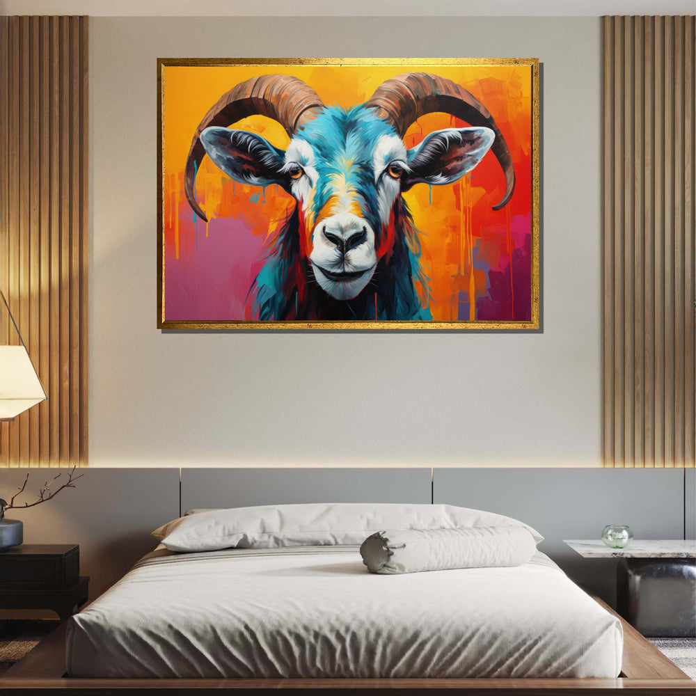 Colorful Goat Canvas Art, Vibrant Animal Portrait, Abstract Goat Painting, Modern Wildlife Wall Decor, Bold Farm Animal Art, Animal Decor