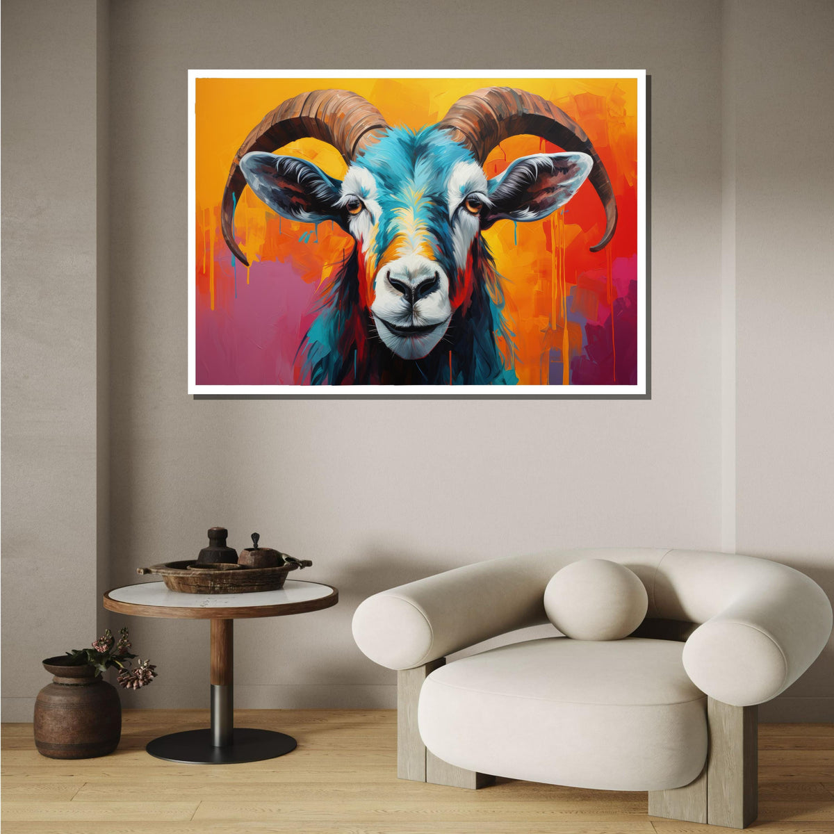 Colorful Goat Canvas Art, Vibrant Animal Portrait, Abstract Goat Painting, Modern Wildlife Wall Decor, Bold Farm Animal Art, Animal Decor