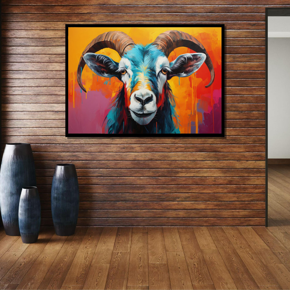 Colorful Goat Canvas Art, Vibrant Animal Portrait, Abstract Goat Painting, Modern Wildlife Wall Decor, Bold Farm Animal Art, Animal Decor