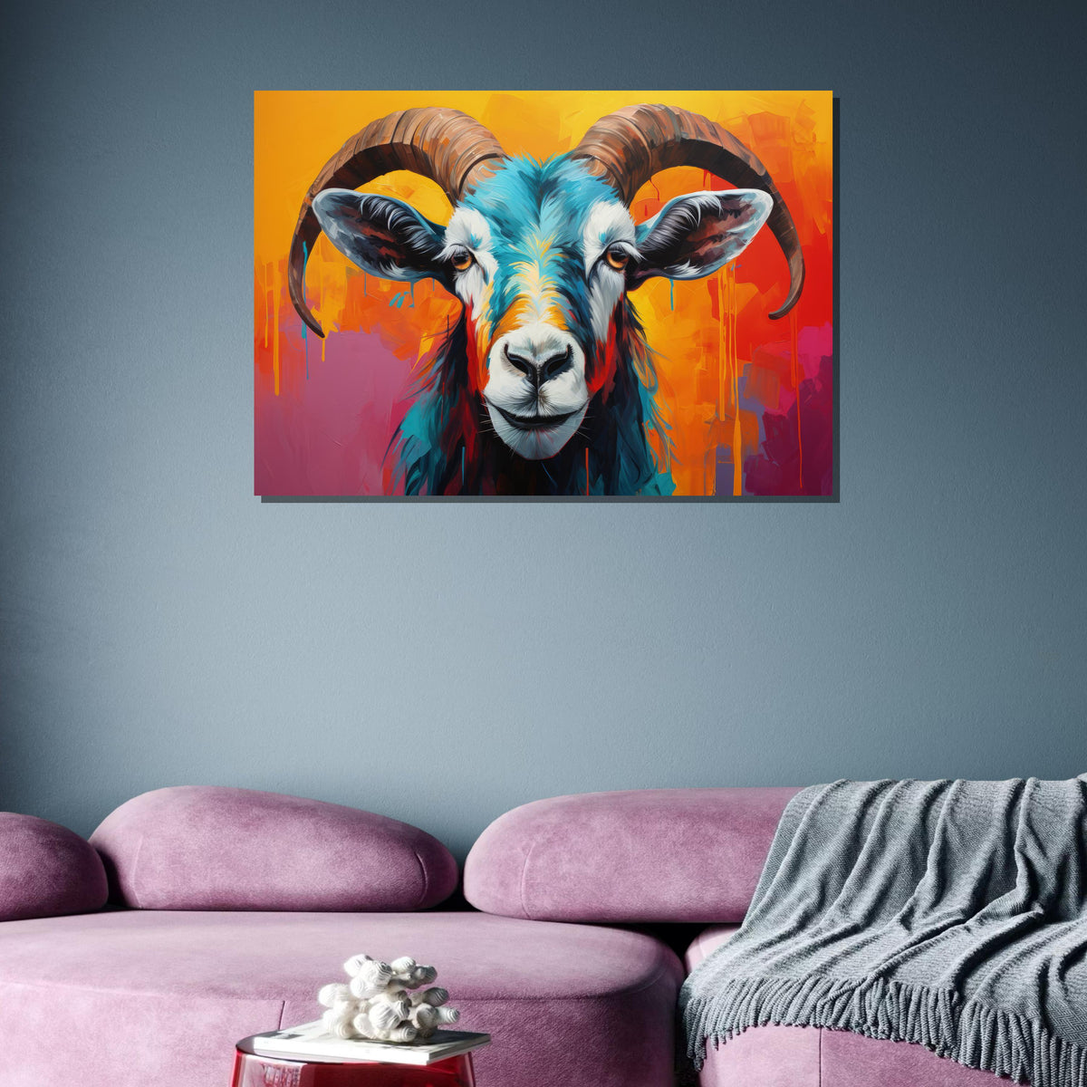 Colorful Goat Canvas Art, Vibrant Animal Portrait, Abstract Goat Painting, Modern Wildlife Wall Decor, Bold Farm Animal Art, Animal Decor