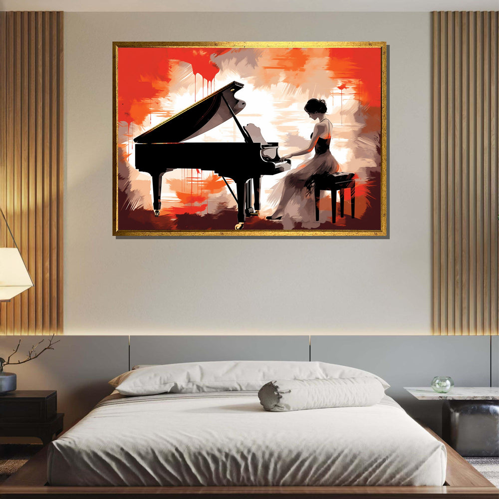 Elegant Pianist Canvas Art, Grand Piano Silhouette, Musical Wall Decor, Passionate Piano Player Painting, Modern Music Art Print