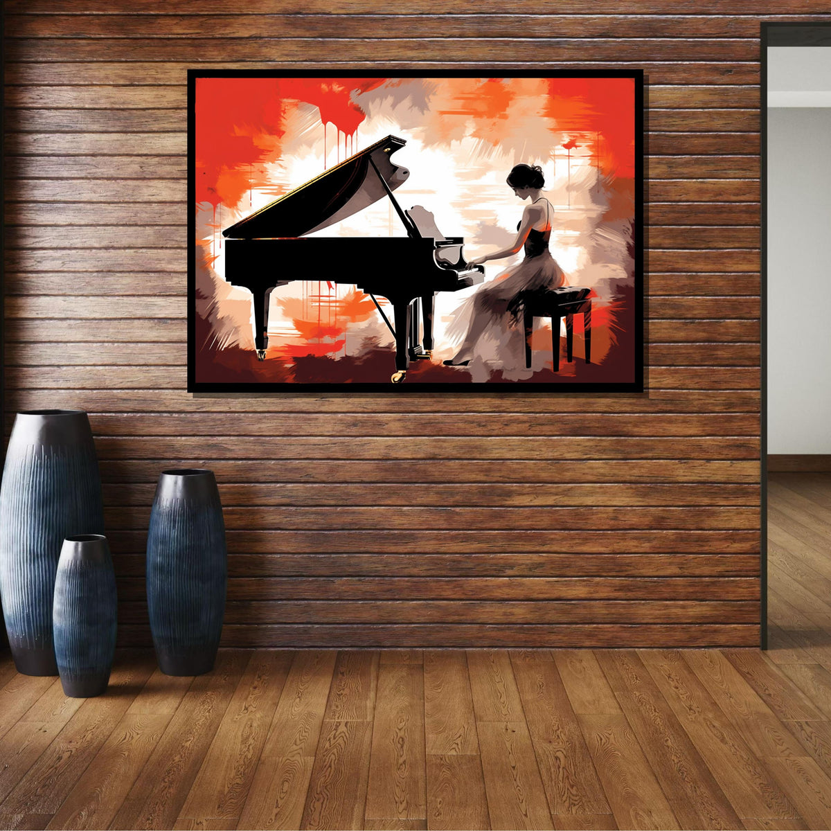Elegant Pianist Canvas Art, Grand Piano Silhouette, Musical Wall Decor, Passionate Piano Player Painting, Modern Music Art Print