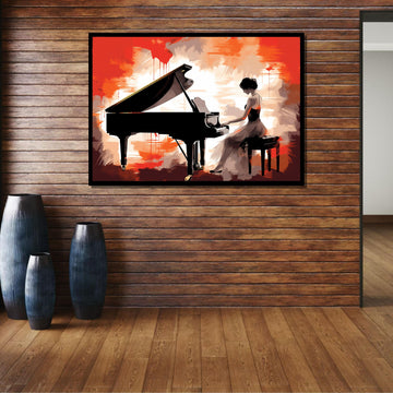 Elegant Pianist Canvas Art, Grand Piano Silhouette, Musical Wall Decor, Passionate Piano Player Painting, Modern Music Art Print