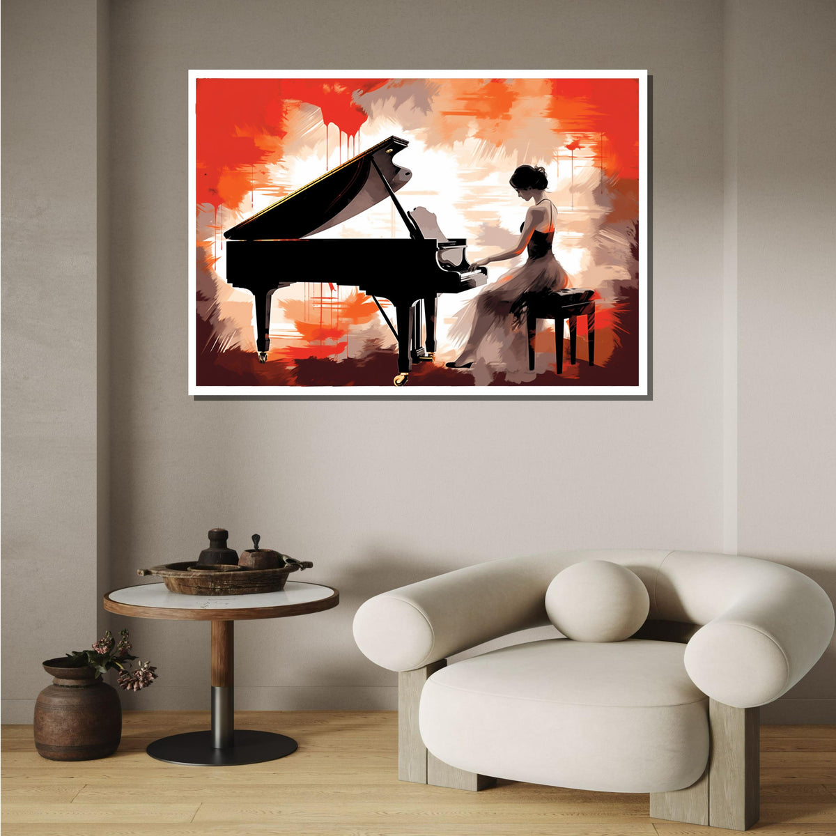 Elegant Pianist Canvas Art, Grand Piano Silhouette, Musical Wall Decor, Passionate Piano Player Painting, Modern Music Art Print