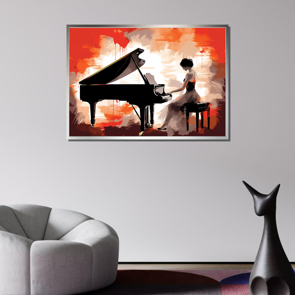Elegant Pianist Canvas Art, Grand Piano Silhouette, Musical Wall Decor, Passionate Piano Player Painting, Modern Music Art Print