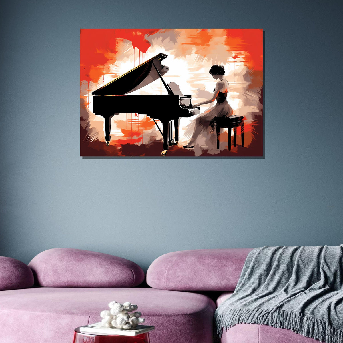 Elegant Pianist Canvas Art, Grand Piano Silhouette, Musical Wall Decor, Passionate Piano Player Painting, Modern Music Art Print