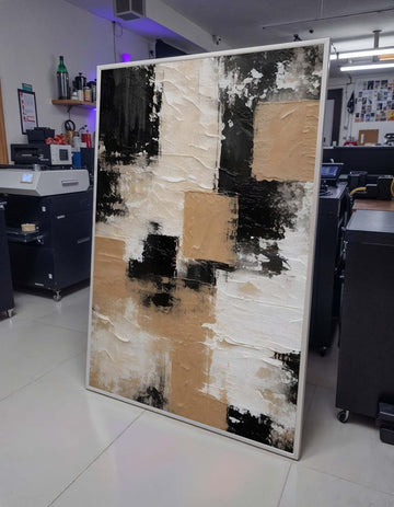 Neutral Abstract Art, Minimalist Beige and Black Canvas, Modern Geometric Wall Art, Contemporary Neutral Decor