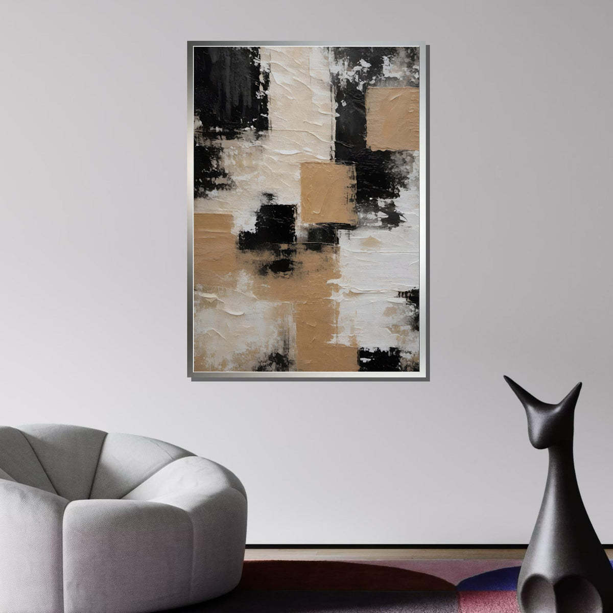 Neutral Abstract Art, Minimalist Beige and Black Canvas, Modern Geometric Wall Art, Contemporary Neutral Decor