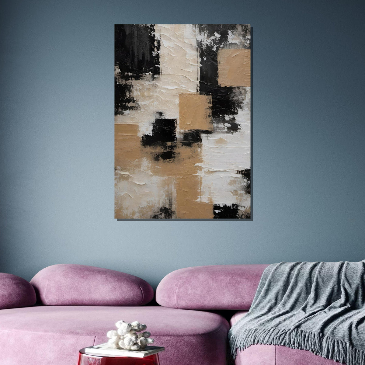 Neutral Abstract Art, Minimalist Beige and Black Canvas, Modern Geometric Wall Art, Contemporary Neutral Decor