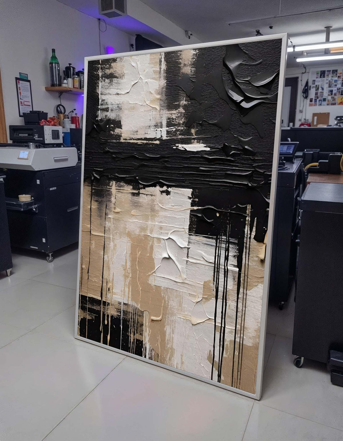 Neutral Abstract Art, Minimalist Beige and Black Canvas, Modern Geometric Wall Art, Contemporary Neutral Decor