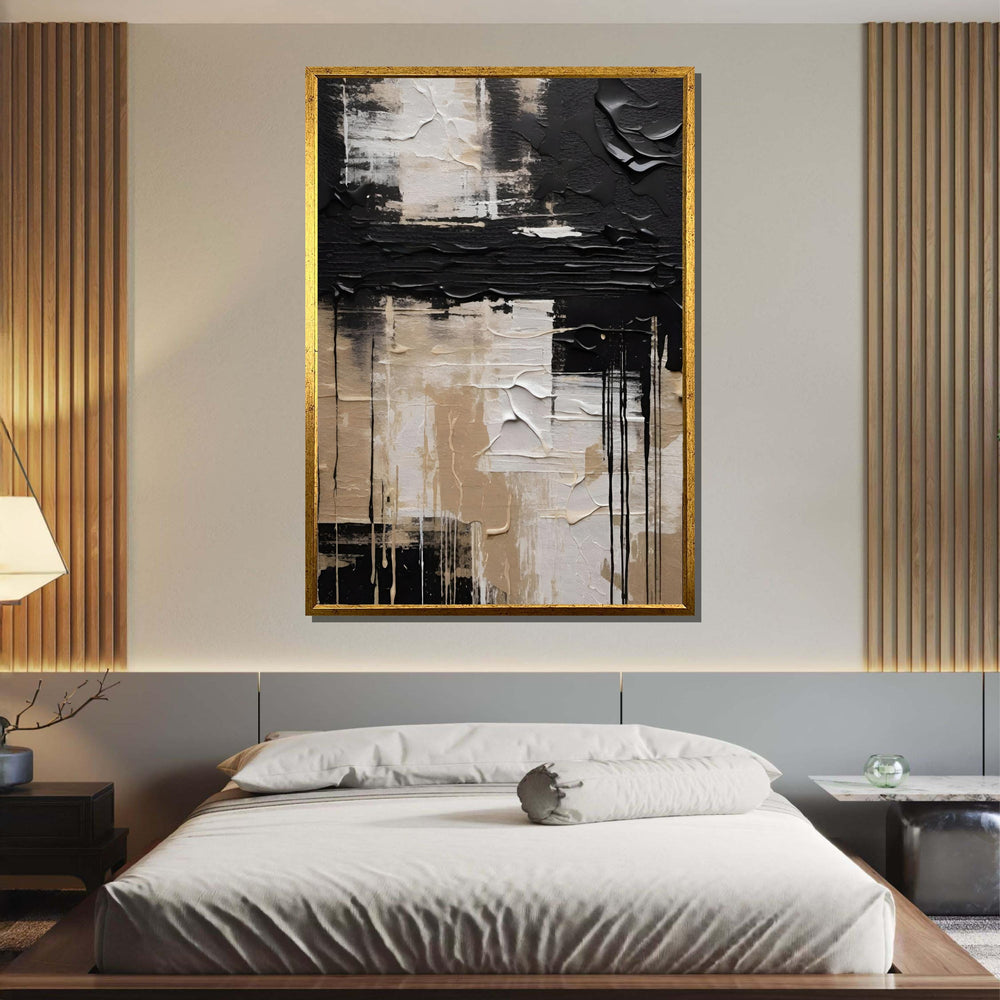 Neutral Abstract Art, Minimalist Beige and Black Canvas, Modern Geometric Wall Art, Contemporary Neutral Decor