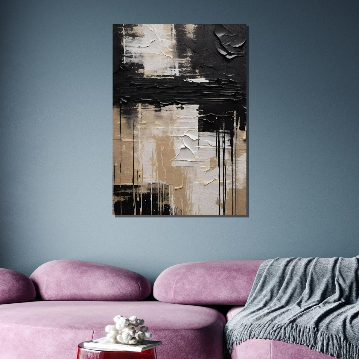 Neutral Abstract Art, Minimalist Beige and Black Canvas, Modern Geometric Wall Art, Contemporary Neutral Decor