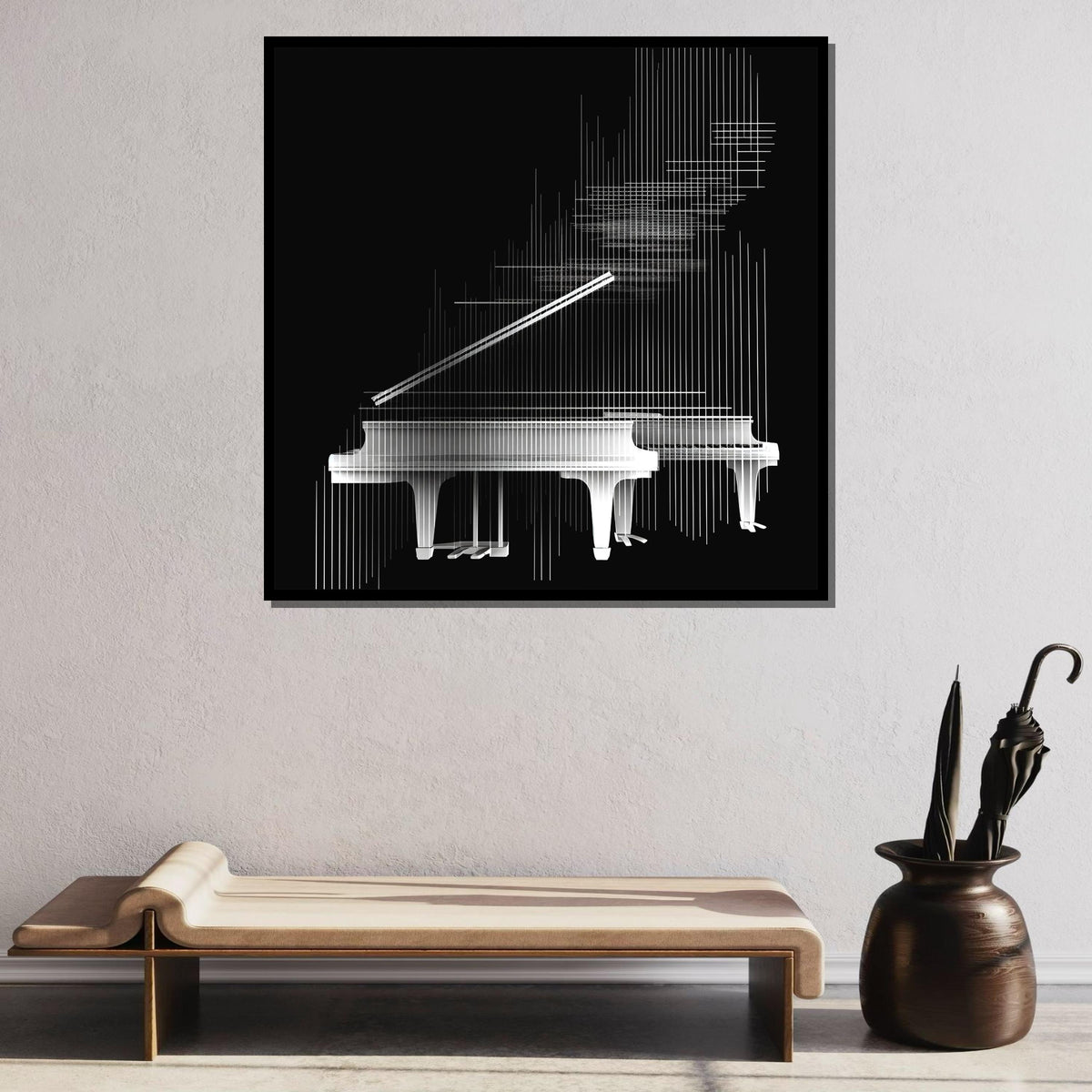 Abstract Piano Line Art Canvas, Modern Minimalist Piano Print, Black and White Music Wall Art,Musical Notes Art,Music  Wall Decor