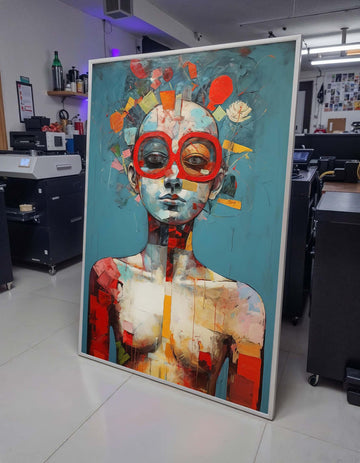 Abstract Portrait Canvas, Surreal Woman Art, Modern Figurative Painting, Red Glasses Wall Art, Unique Contemporary Decor
