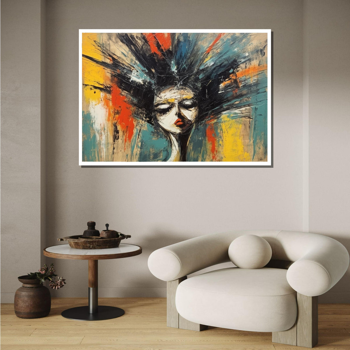 Emotional Abstract Portrait Canvas, Expressive Woman Art, Modern Face Painting, Bold Colorful Wall Art, Artistic Home Decor, Large Wall Art