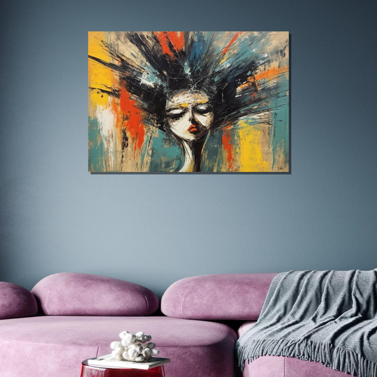 Emotional Abstract Portrait Canvas, Expressive Woman Art, Modern Face Painting, Bold Colorful Wall Art, Artistic Home Decor, Large Wall Art
