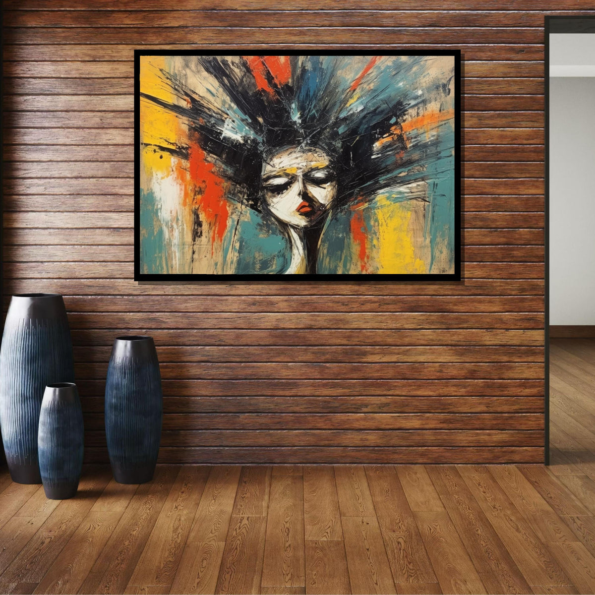 Emotional Abstract Portrait Canvas, Expressive Woman Art, Modern Face Painting, Bold Colorful Wall Art, Artistic Home Decor, Large Wall Art