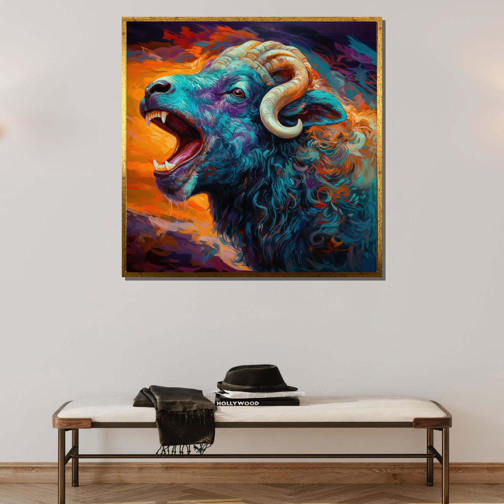 Vibrant Ram Canvas Art, Fierce Animal Portrait, Colorful Wildlife Wall Decor, Abstract Ram Painting, Bold Nature Art,Ready to Hang Canvas
