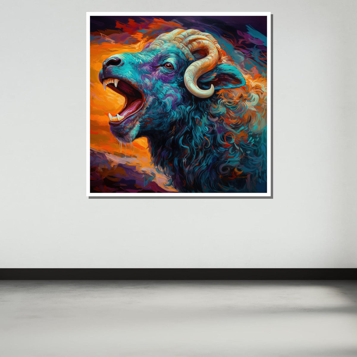 Vibrant Ram Canvas Art, Fierce Animal Portrait, Colorful Wildlife Wall Decor, Abstract Ram Painting, Bold Nature Art,Ready to Hang Canvas