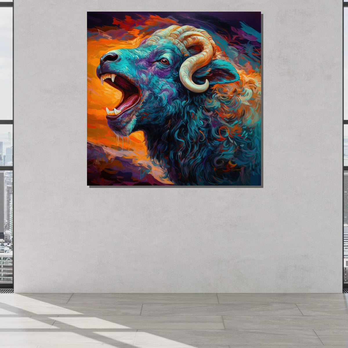 Vibrant Ram Canvas Art, Fierce Animal Portrait, Colorful Wildlife Wall Decor, Abstract Ram Painting, Bold Nature Art,Ready to Hang Canvas