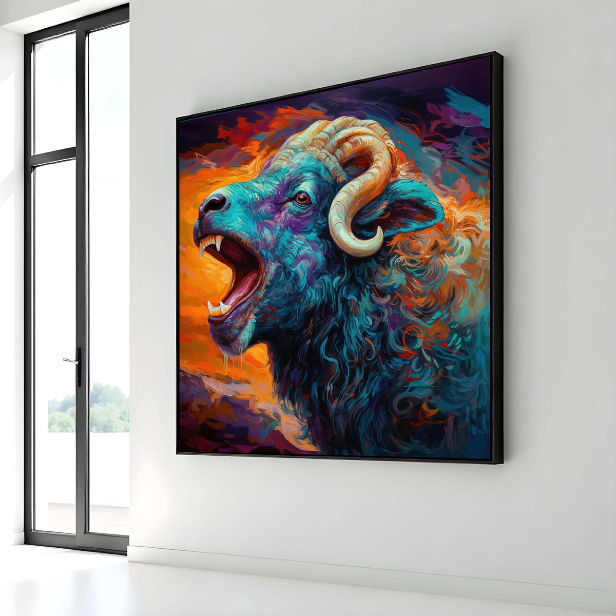 Vibrant Ram Canvas Art, Fierce Animal Portrait, Colorful Wildlife Wall Decor, Abstract Ram Painting, Bold Nature Art,Ready to Hang Canvas