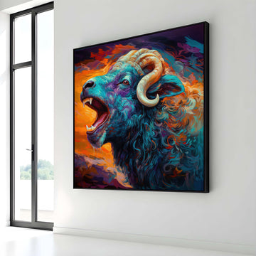 Vibrant Ram Canvas Art, Fierce Animal Portrait, Colorful Wildlife Wall Decor, Abstract Ram Painting, Bold Nature Art,Ready to Hang Canvas