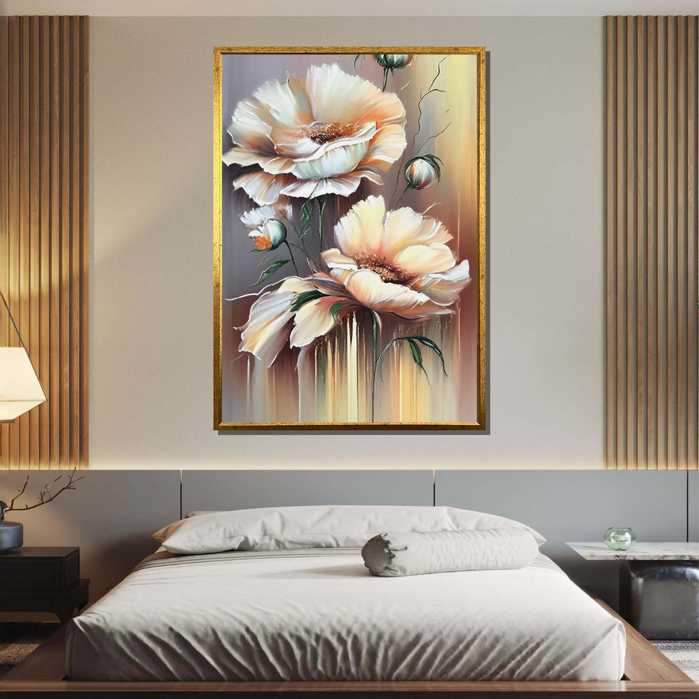 Soft Pastel Floral Canvas Art, Elegant Flower Painting, Neutral Botanical Wall Decor, Delicate Bloom Artwork, Vintage-Inspired Floral Print