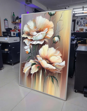 Soft Pastel Floral Canvas Art, Elegant Flower Painting, Neutral Botanical Wall Decor, Delicate Bloom Artwork, Vintage-Inspired Floral Print