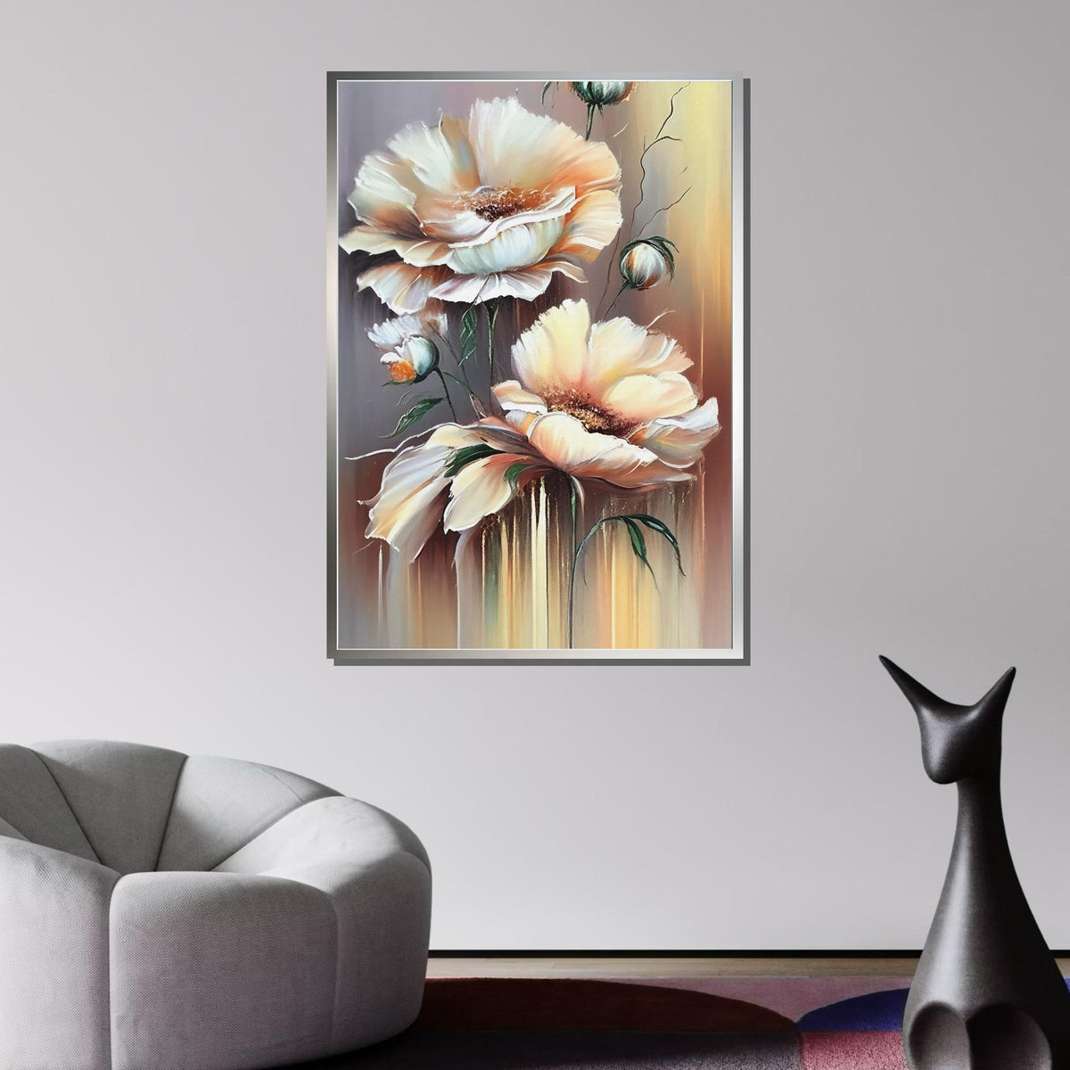 Soft Pastel Floral Canvas Art, Elegant Flower Painting, Neutral Botanical Wall Decor, Delicate Bloom Artwork, Vintage-Inspired Floral Print