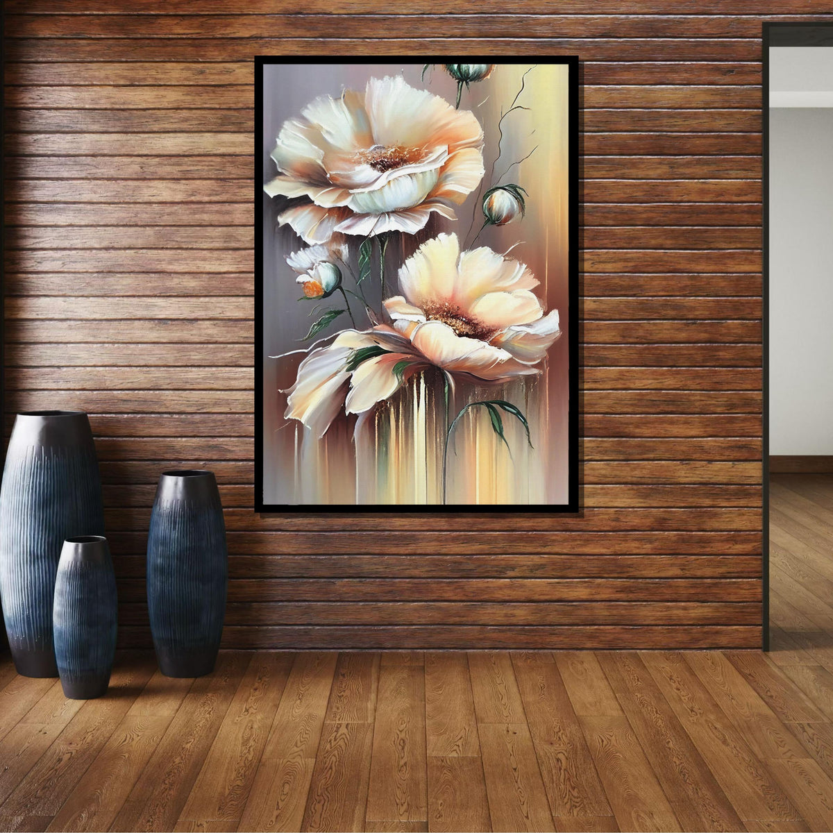 Soft Pastel Floral Canvas Art, Elegant Flower Painting, Neutral Botanical Wall Decor, Delicate Bloom Artwork, Vintage-Inspired Floral Print