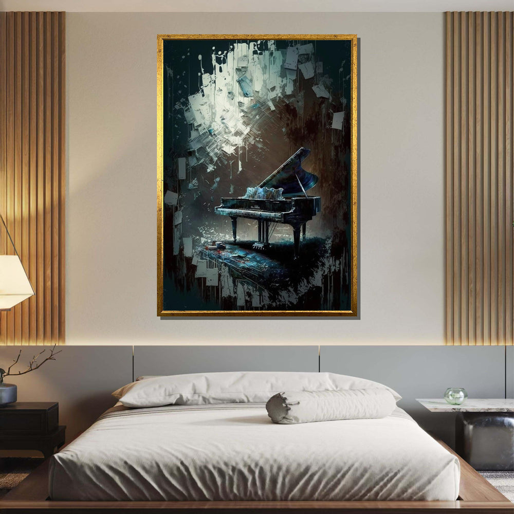 Abstract Grand Piano Canvas Art, Musical Surrealism Wall Decor, Dark and Moody Piano Painting,Artistic Music Room Print,Instrument Art