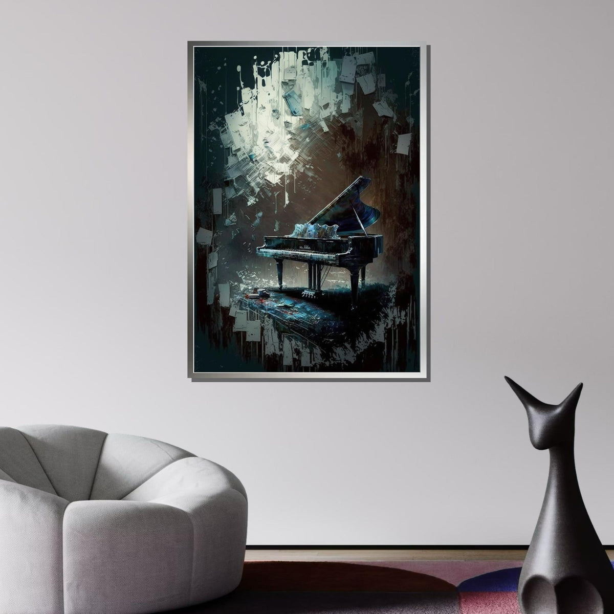 Abstract Grand Piano Canvas Art, Musical Surrealism Wall Decor, Dark and Moody Piano Painting,Artistic Music Room Print,Instrument Art