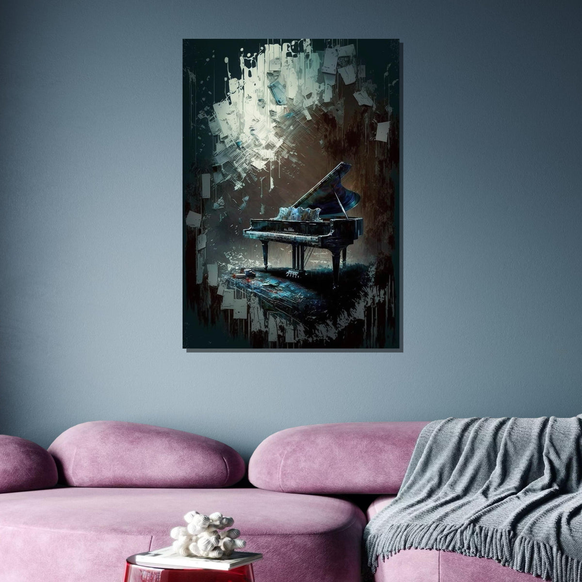 Abstract Grand Piano Canvas Art, Musical Surrealism Wall Decor, Dark and Moody Piano Painting,Artistic Music Room Print,Instrument Art