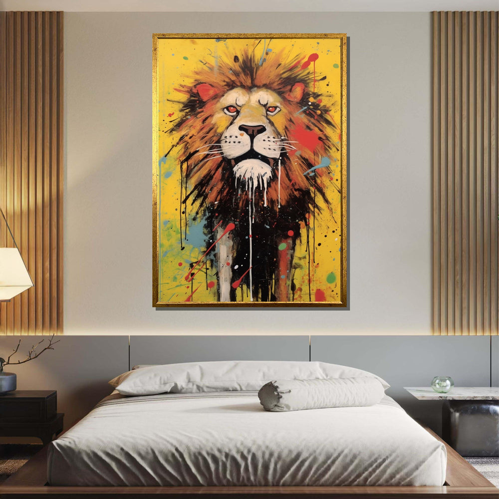 Fierce Lion Canvas Art, Colorful Abstract Animal Painting, Bold Safari Wall Decor, Splatter Art Lion Portrait, Vibrant Wildlife Print