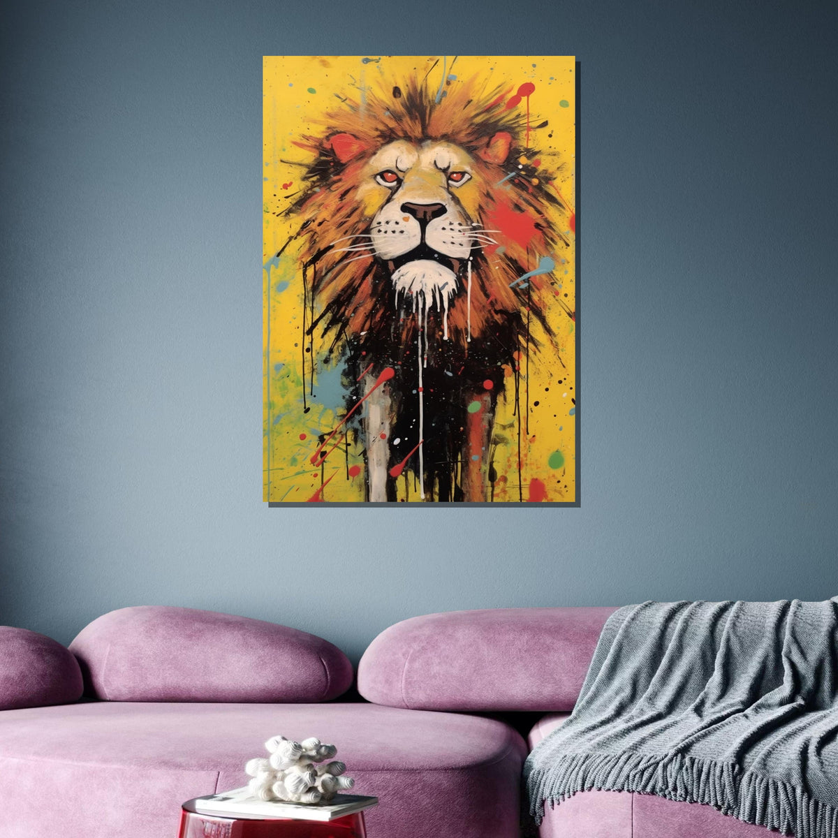 Fierce Lion Canvas Art, Colorful Abstract Animal Painting, Bold Safari Wall Decor, Splatter Art Lion Portrait, Vibrant Wildlife Print