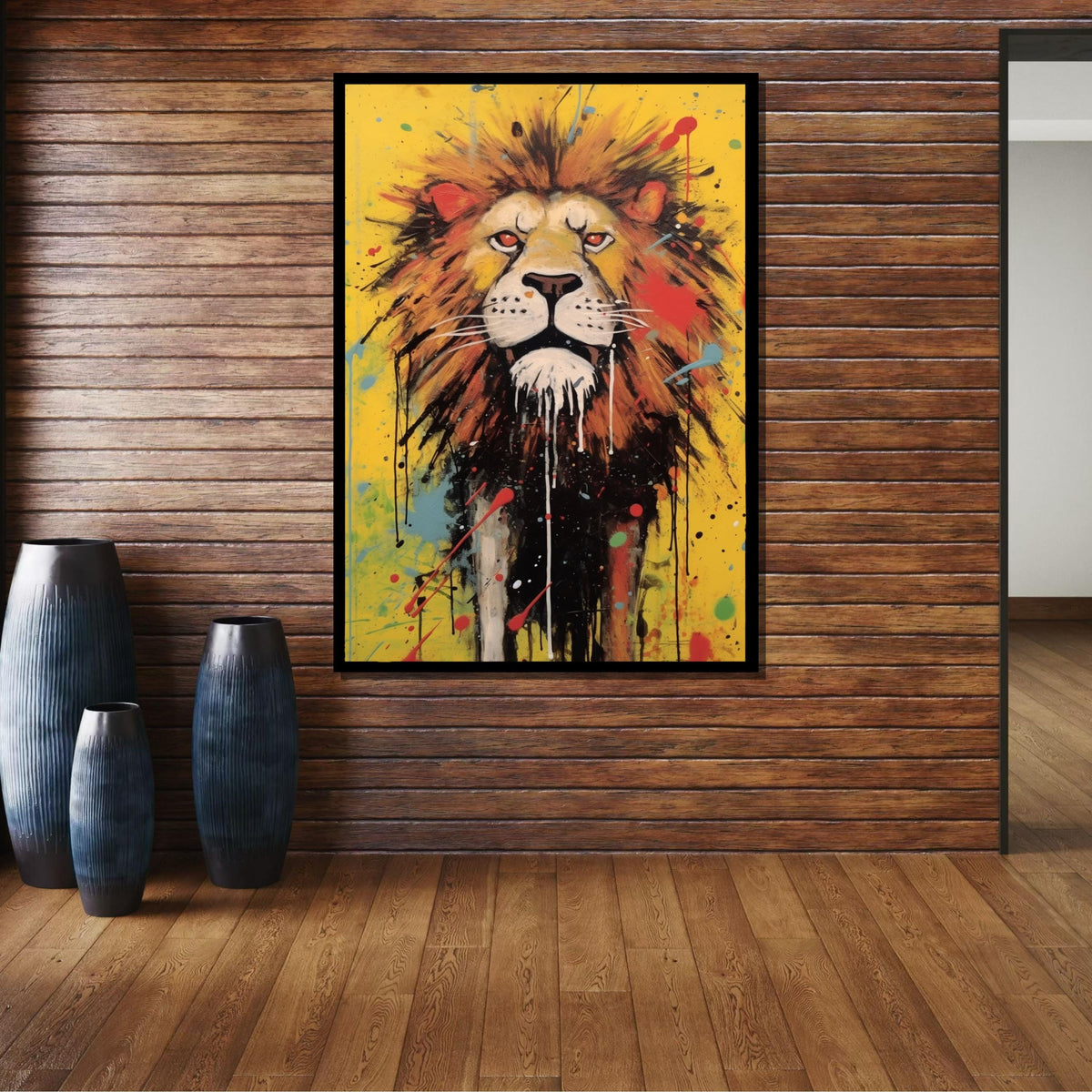 Fierce Lion Canvas Art, Colorful Abstract Animal Painting, Bold Safari Wall Decor, Splatter Art Lion Portrait, Vibrant Wildlife Print