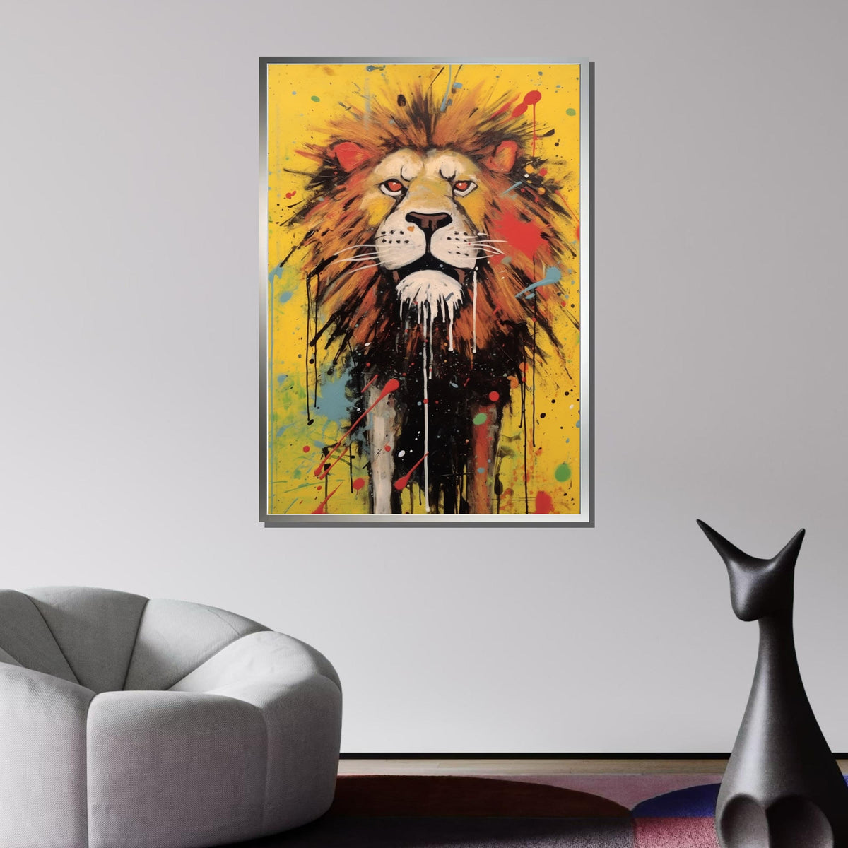 Fierce Lion Canvas Art, Colorful Abstract Animal Painting, Bold Safari Wall Decor, Splatter Art Lion Portrait, Vibrant Wildlife Print