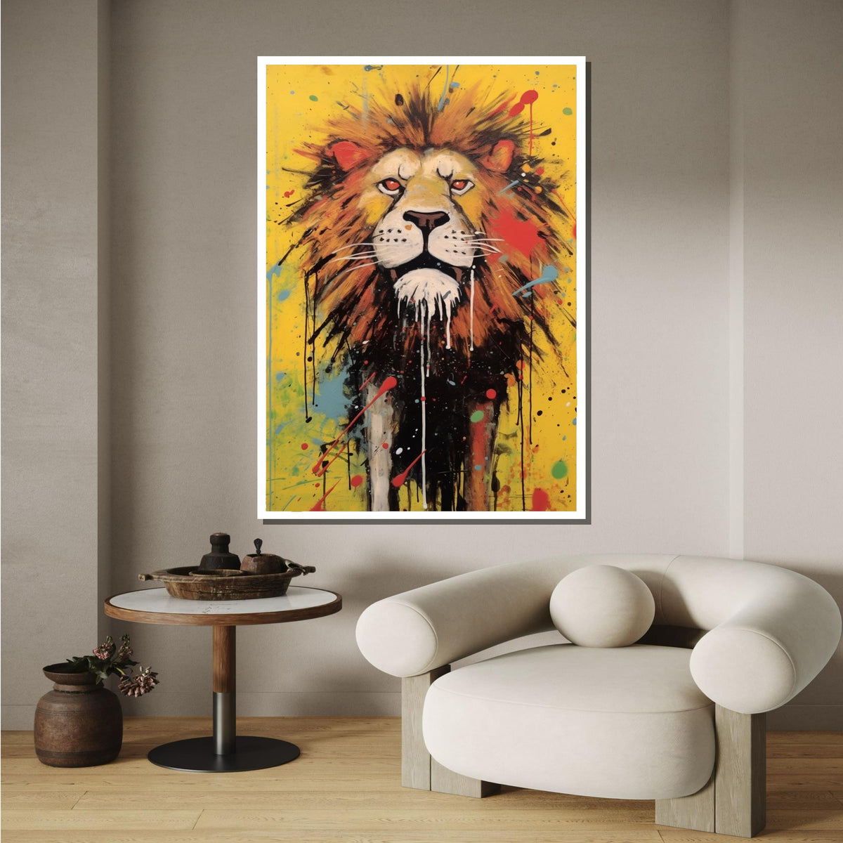 Fierce Lion Canvas Art, Colorful Abstract Animal Painting, Bold Safari Wall Decor, Splatter Art Lion Portrait, Vibrant Wildlife Print