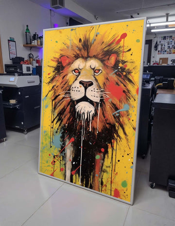 Fierce Lion Canvas Art, Colorful Abstract Animal Painting, Bold Safari Wall Decor, Splatter Art Lion Portrait, Vibrant Wildlife Print